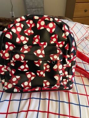 Disney Parks Minnie Mouse Backpack with Red and White Minnie Bows